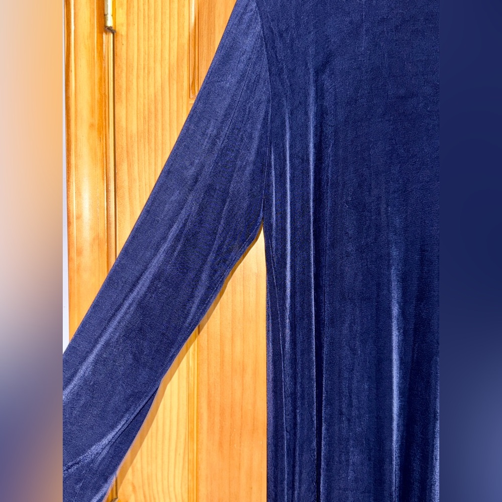 Chico's Traveler Women’s Deep Blue Lightweight Maxi Cardigan w/Side Slits-OS-EUC - Picture 9 of 10